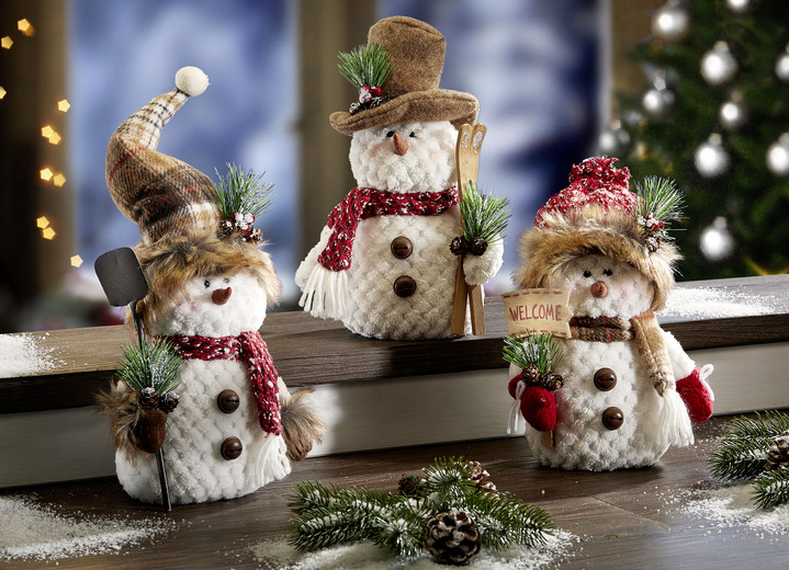 Weihnachtliche Dekorationen - Schneemänner, 3er-Set, in Farbe WEISS