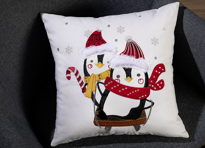 Weihnachtliche Dekorationen - Kissenbezug Pinguine mit Reißverschluss, in Farbe BUNT
