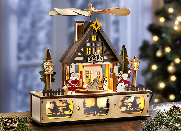 Weihnachtliche Dekorationen - Tischpyramide mit LED-Beleuchtung, in Farbe NATUR