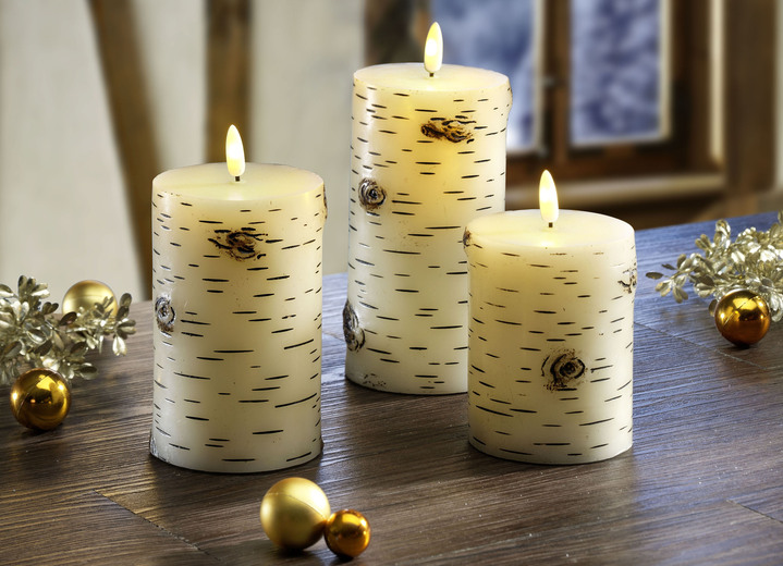 Weihnachten - Batteriebetriebene Echtwachskerzen, 3er-Set, in Farbe CREME Ansicht 1
