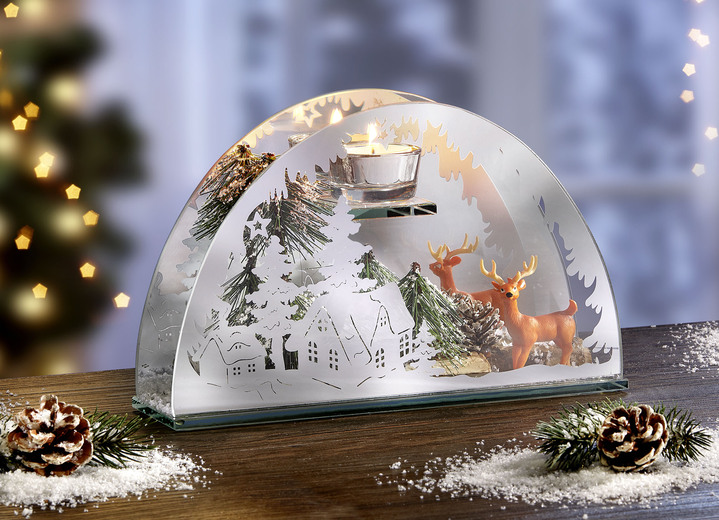 Weihnachtliche Dekorationen - Teelichthalter aus Glas, in Farbe WEISS-GRÜN