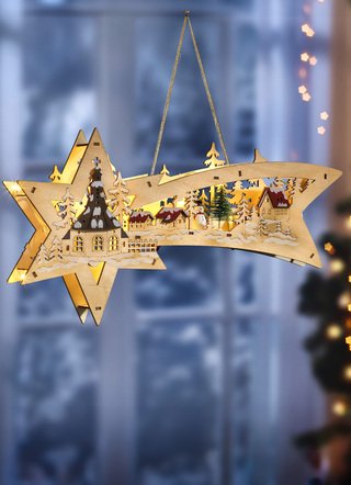 Weihnachtliche Dekorationen - Beleuchtete Sternschnuppe, batteriebetrieben, in Farbe NATUR