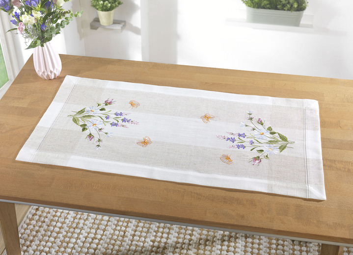 Tischdecken - Tisch- und Raumdekoration mit floralem Dessin, in Größe 102 (Läufer, 40x 85 cm) bis 404 (Kissenbezug, 40x 40 cm), in Farbe SEKT-BUNT Ansicht 1