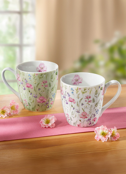 - Henkelbecher mit frühlingshaftem Blumen-Motiv, 2er-Set, in Farbe BUNT Ansicht 2
