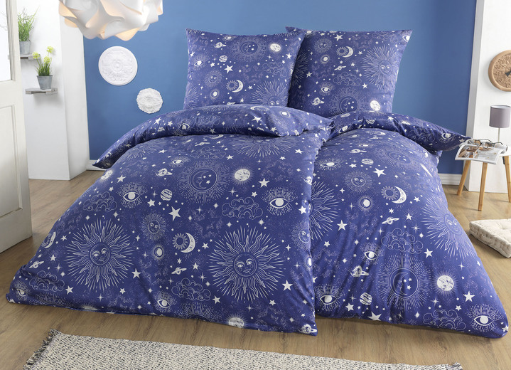 Bettwäschegarnituren - Beidseitig bedruckte Bettwäsche-Garnitur, in Größe 112 (80/80 cm + 135/200 cm) bis 115 (80/80 cm + 155/220 cm), in Farbe BLAU Ansicht 1