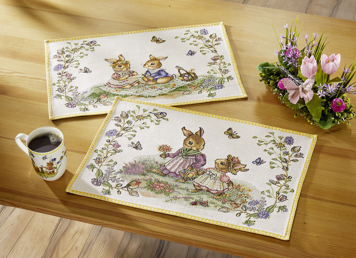 Tischdecken - Tolle Platzdeckchen aus dem Hause Villeroy & Boch, in Farbe CREME-GELB, in Ausführung Zwei Häschen beim Spaziergang Ansicht 1