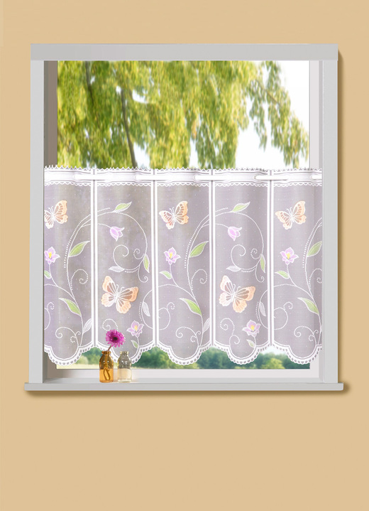 Kurzgardinen - Kurzstore mit Schmetterlings-Motiven, in Größe 784 (H 45xB 90 cm) bis 861 (H 60xB 150 cm), in Farbe COLORIERT
