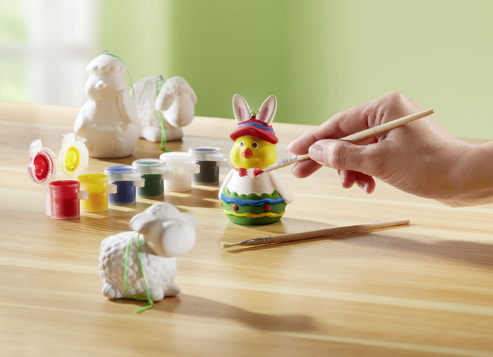 - Mal-Set mit Osterfiguren aus Keramik, in Farbe WEIß