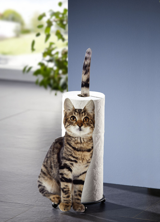 Ordnung - Papierrollenaufbewahrung Katze aus Metall, in Farbe WEIß-GRAU