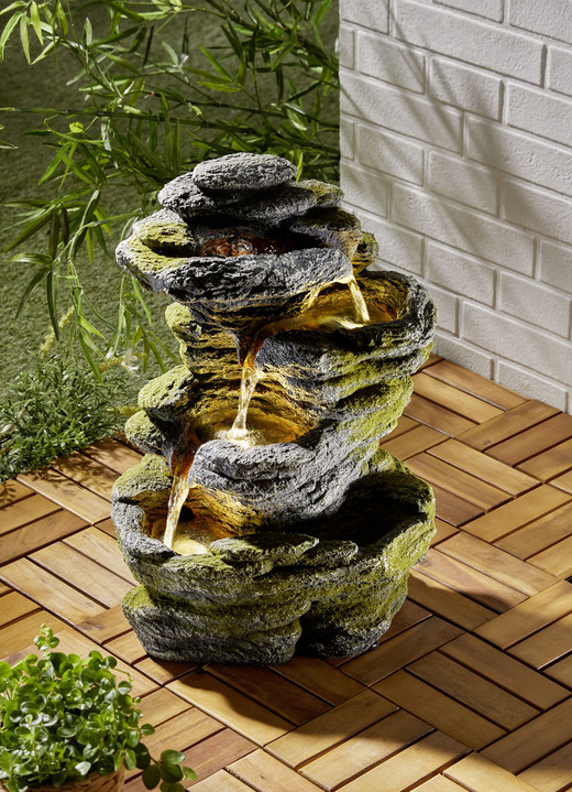 Garten - Brunnen mit Pumpe und Beleuchtung, in Farbe GRAU