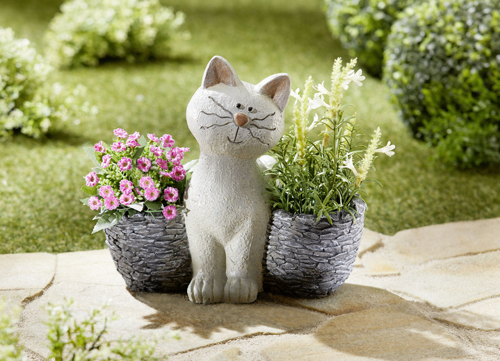 Garten - Pflanztopf Katze aus Polyresin, in Farbe GRAU Ansicht 1