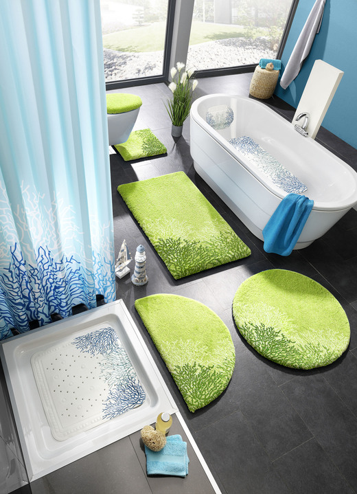 Badgarnituren - Badgarnitur von Grund, rutschhemmende Rückseite, in Größe 100 (Vorleger halbrund, 50x 80 cm) bis 112 (WC-Deckelbezug, 47x 50 cm), in Farbe GRÜN Ansicht 2