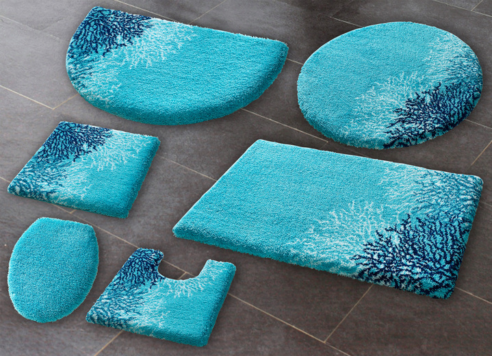 Badgarnituren - Badgarnitur von Grund, rutschhemmende Rückseite, in Größe 100 (Vorleger halbrund, 50x 80 cm) bis 112 (WC-Deckelbezug, 47x 50 cm), in Farbe TÜRKIS Ansicht 2
