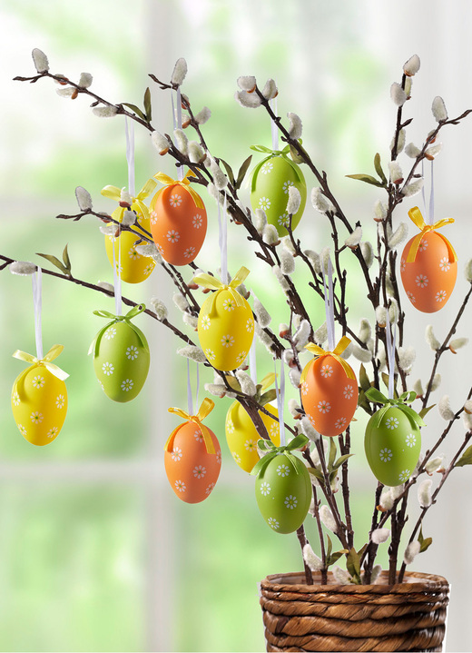 Oster-Dekorationen - Ostereier mit frühlingshaftem Motiv, 12er-Set, in Farbe GELB-GRÜN-ORANGE Ansicht 1