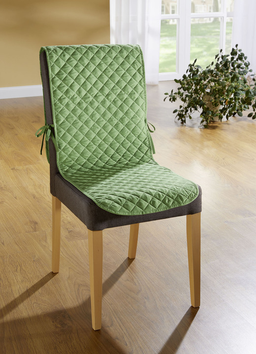 Sessel- & Sofaüberwürfe - Stuhlhusse mit Taschen und Bandeinfassung, in Farbe GRÜN Ansicht 1