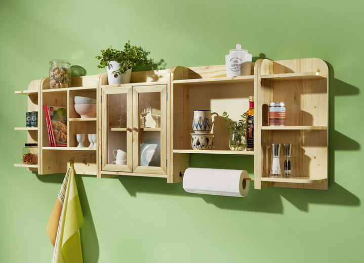 Küchenmöbel - Küchenregal-Programm aus massivem Fichtenholz, in Weiß aus MDF, in Farbe HONIG, in Ausführung Eck-Abschlussregal, links Ansicht 4