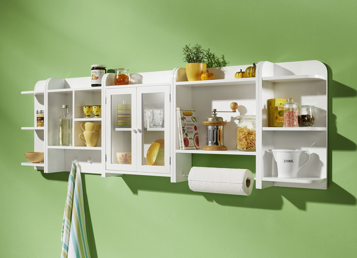 Küchenmöbel - Küchenregal-Programm aus massivem Fichtenholz, in Weiß aus MDF, in Farbe HONIG, in Ausführung Eck-Abschlussregal, links Ansicht 2