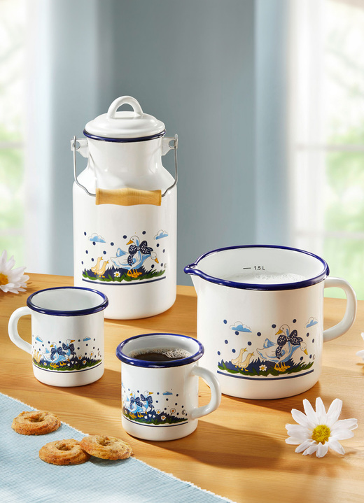 - Krüger Emaille-Serie Gänseglück mit traditionellem Dekor, in Farbe WEISS, in Ausführung Becher-Set, 2-teilig