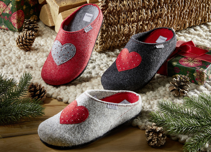 Hausschuhe - Hausschuh mit Obermaterial aus Wollfilz Ansicht 2 Hausschuhe - Hausschuh mit Obermaterial aus Wollfilz, in Größe 036 bis 042, in Farbe ROT Ansicht 2
