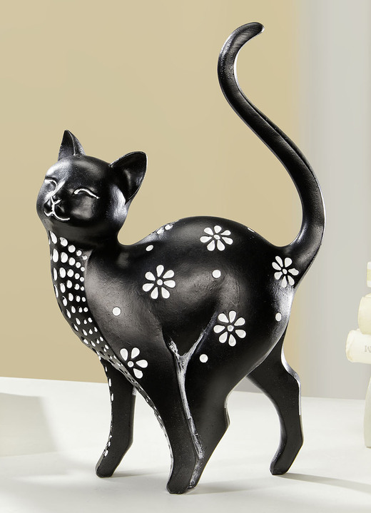- Katzen mit Punkten und Blumenmuster, in Farbe SCHWARZ-WEISS, in Ausführung Katze Mila Ansicht 1