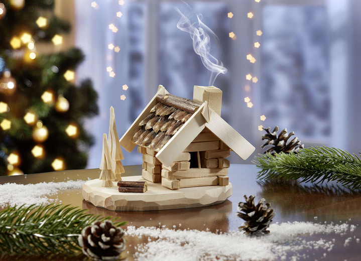 Weihnachtliche Dekorationen - Räucher-Hütte aus Holz, in Farbe BRAUN