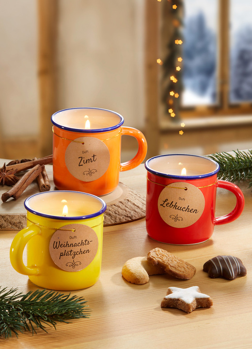 - Weihnachtsduftkerzen, 3er-Set, in Keramiktassen, in Farbe BUNT Ansicht 1