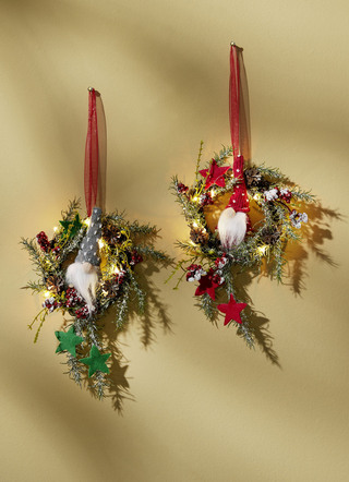Kranz mit Weihnachtsmann und LED-Beleuchtung, 2er-Set