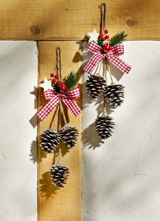Weihnachten - Deko-Hänger mit Naturzapfen, 2er-Set, in Farbe GRÜN-ROT