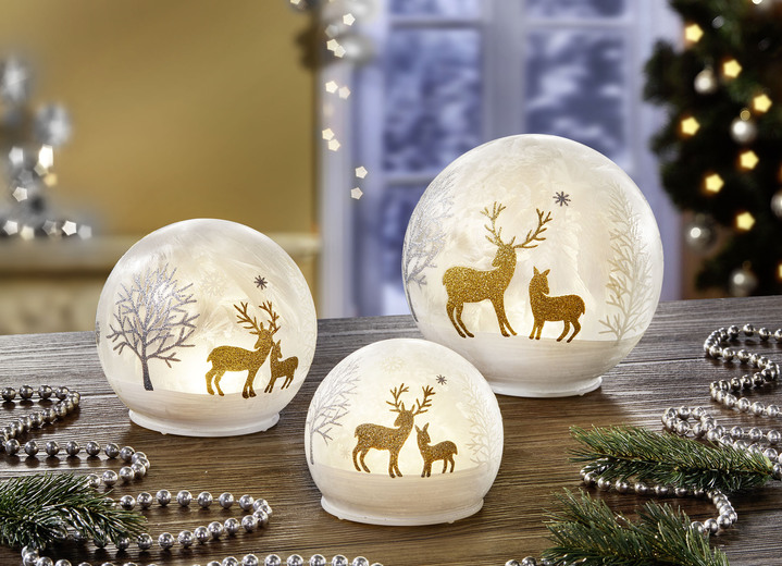 - LED-Kugel, 3er-Set,aus Glas, in Farbe SILBER-WEISS Ansicht 1