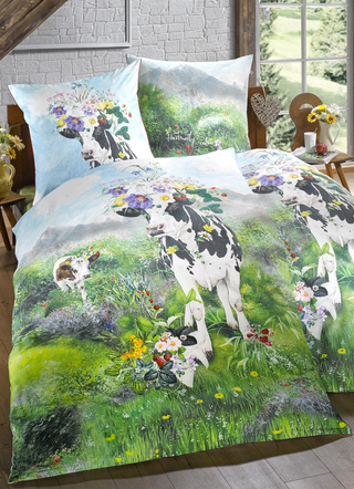 - Bettwäsche-Garnitur mit Sommerwiesen-Motiv, in Größe 112 (80x80 cm + 135x200 cm) bis 115 (80x80 cm + 155x220 cm), in Farbe MULTICOLOR