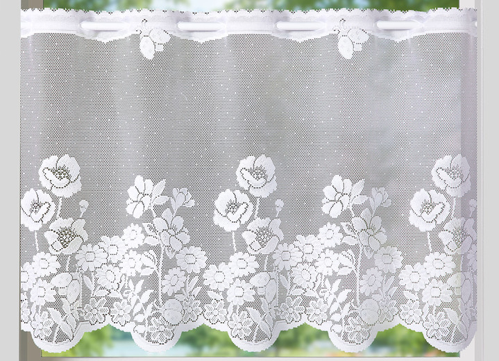 - Kurzstore Blumenwiese mit Stangendurchzug, in Größe 784 (H45xB 90 cm) bis 859 (H60xB135 cm), in Farbe WEISS