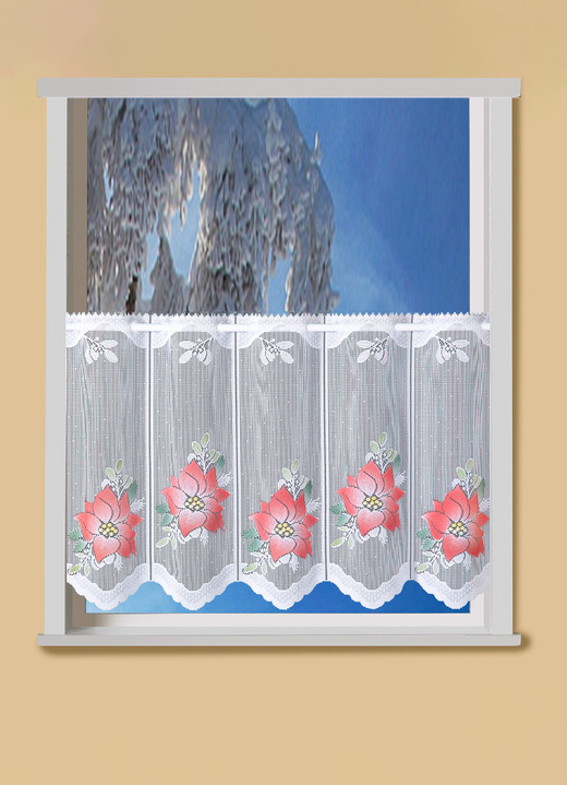 Fensterdekorationen - Kurzstore Weihnachtsstern mit Stangendurchzug, in Farbe WEISS-ROT Ansicht 1
