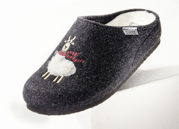 Damenmode - Kuschelwarme Hausschuh aus Wollfilz, in Größe 036 bis 042, in Farbe ANTHRAZIT Ansicht 1