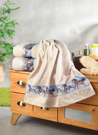 Frottier Handtücher - Frottier-Serie mit Digitaldruck, in Größe 200 (1 Handtuch 50x100 cm) bis 205 (5-teiliges Sparset), in Farbe CREME