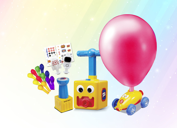 Weihnachtliche Geschenkideen - Balloon Zoom Spielzeug-Set: Ballon-Spaß mit dem WOW-Effekt, in Farbe GELB-BLAU Ansicht 1