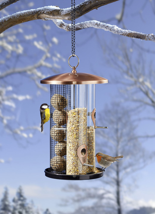 Winterlicher Garten - Vogelfuttersäule Trio im Kupferlook, in Farbe SCHWARZ-KUPFER