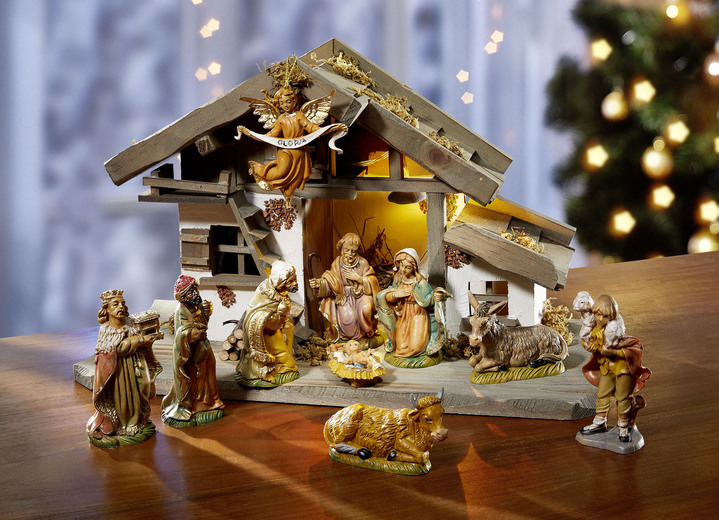 Weihnachtliche Dekorationen - Beleuchteter Krippenstall, in Farbe NATUR-BRAUN
