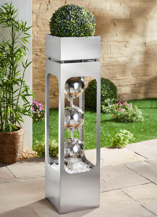 Garten - Brunnensäule Patio mit gebürsteter Oberfläche aus Edelstahl, in Farbe SILBER