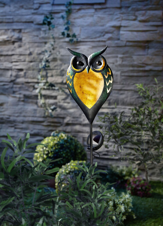 Gartendekoration - LED-Skulptur Eule, in Farbe SCHWARZ-GOLD-GRÜN