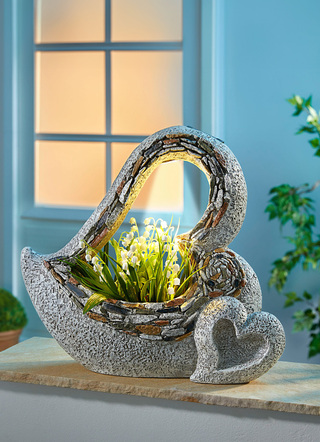 Blumentöpfe und Pflanzgefäße - Solar-Pflanzschale Doppelherz mit LED-Beleuchtung, in Farbe GRAU