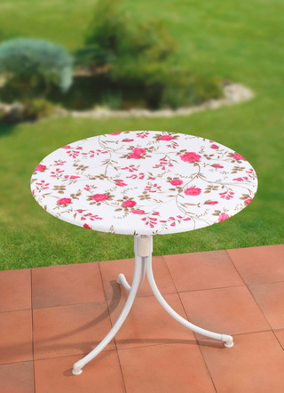 Gartentischdecken - Spann-Tischdecke mit Rosen-Dessin – Farbe WEISS-ROSÉ – Ansicht  Gartentischdecken - Spann-Tischdecke mit Rosen-Dessin, in Farbe WEISS-ROSÉ – Farbe WEISS-ROSÉ – Ansicht