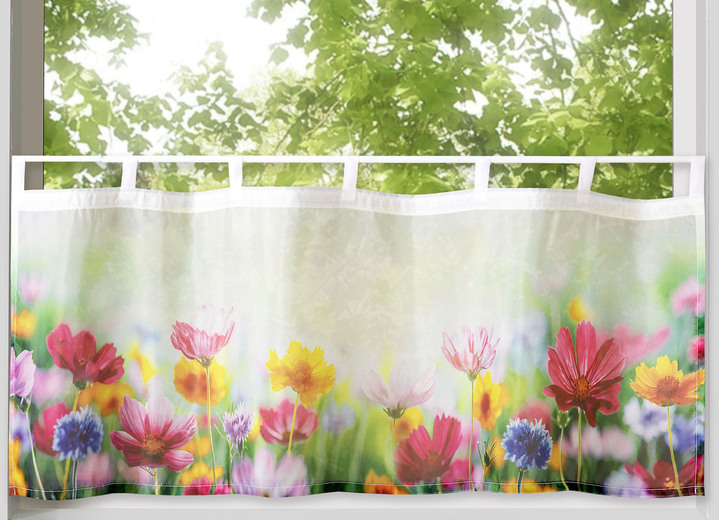 Kurzgardinen - Kurzstore Blumenwiese aus digitalbedrucktem Voile Ansicht 2 Kurzgardinen - Kurzstore Blumenwiese aus digitalbedrucktem Voile, in Größe 784 (45x 90 cm) bis 858 (60x120 cm), in Farbe MULTICOLOR Ansicht 2