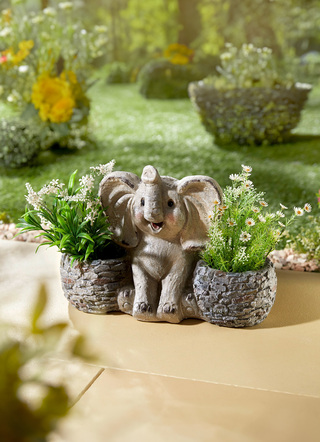 Blumentöpfe und Pflanzgefäße - Pflanztopf Elefant aus Polyresin, in Farbe GRAU