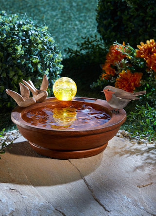 Gartendekoration - Vogeltränke mit Solarkugel, in Farbe BRAUN