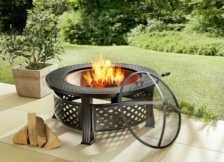 Garten - Feuerstelle mit Gitterdeckel und Schürhaken, in Farbe ANTHRAZIT – Farbe ANTHRAZIT – Ansicht 