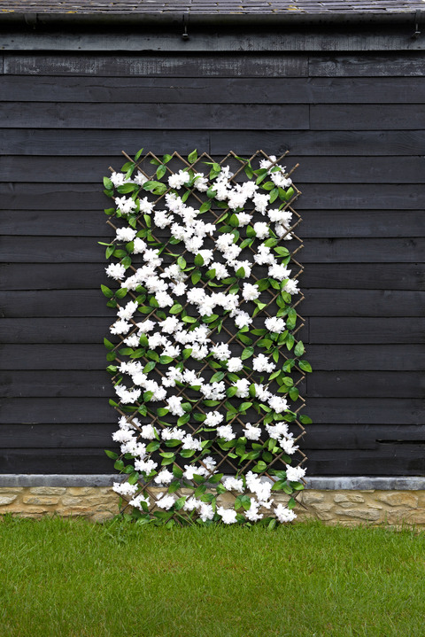 Gartendekoration - Wandgitter aus Blätter und Blüten, in Farbe BRAUN-GRÜN-WEISS, in Ausführung Kirschblüten klein Ansicht 1