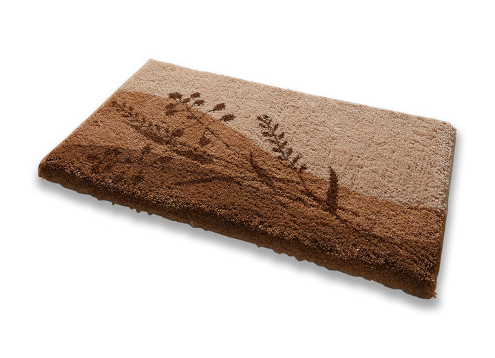 Heimtextilien - Naturnah gestaltete Badgarnitur der Marke Grund, in Größe 100 (Vorleger halbrund, 50x 80 cm) bis 112 (WC-Deckelbezug, 47x 50 cm), in Farbe BEIGE Ansicht 1
