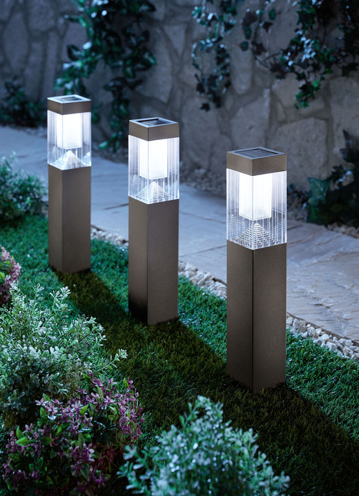 Gartenbeleuchtung - Grundig Solarleuchten aus rostfreiem Edelstahl, 3er-Set, in Farbe SCHWARZ