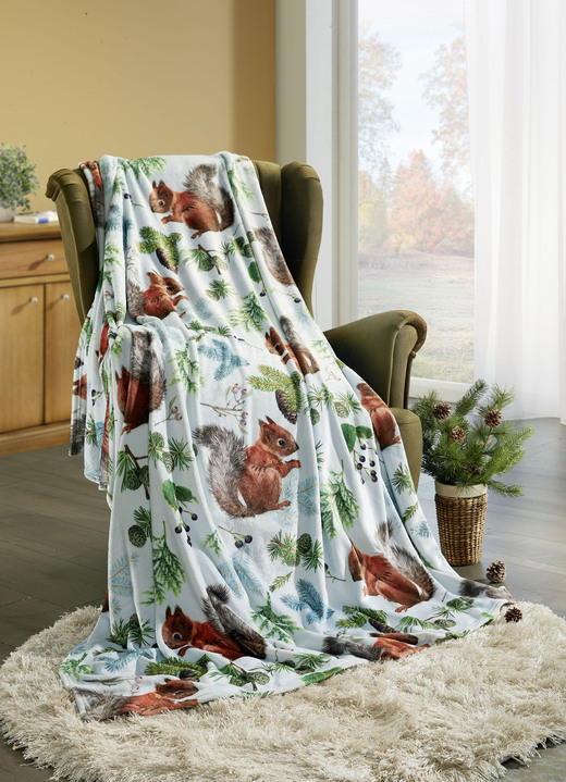 Decken - Wohndecke mit Eichhörnchen-Motiven, in Farbe MULTICOLOR