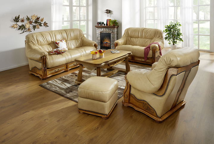 Polstergruppen - Italienische Polstermöbel mit Bezug aus echtem Leder, in Farbe GRÜN, in Ausführung Sessel Ansicht 4